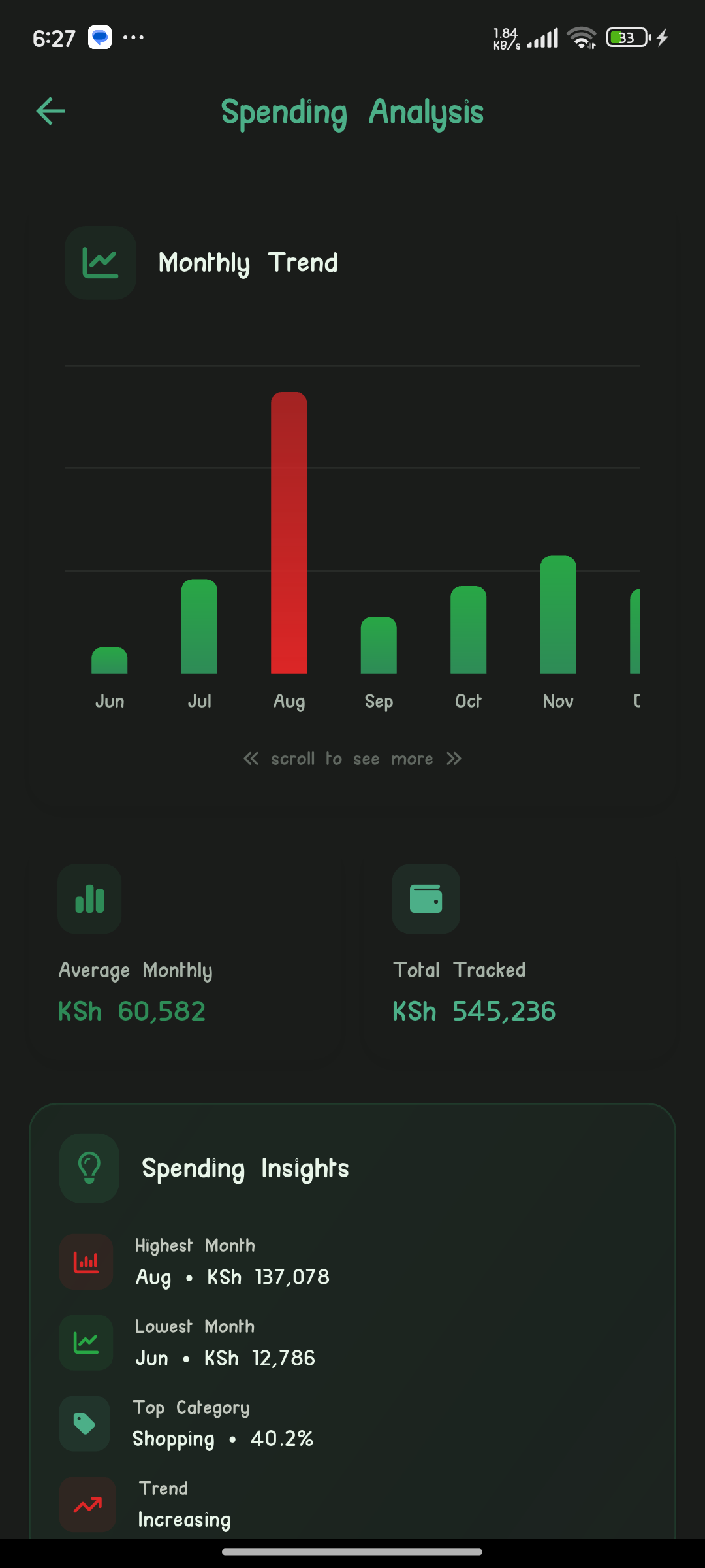 Budget analytics view